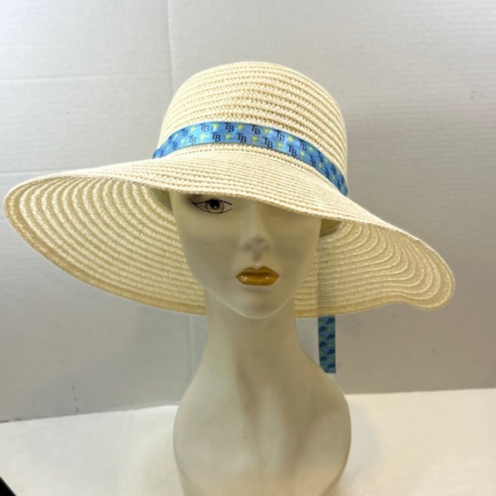 Tampa Bay Rays Paper Sun Hat, Wide Brim, TB Blue Yellow Ribbon Band Adult Size